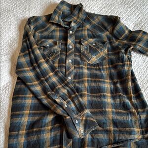 True Religion Casual Button Down Shirt Blue and Yellow